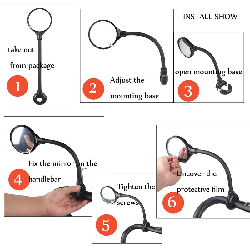 DRCKHROS Bike Mirror Rotatable And Adjustable Wide Angle Rear View Shockproof Convex Mirror Universal For Bike Bicycle - Image 5